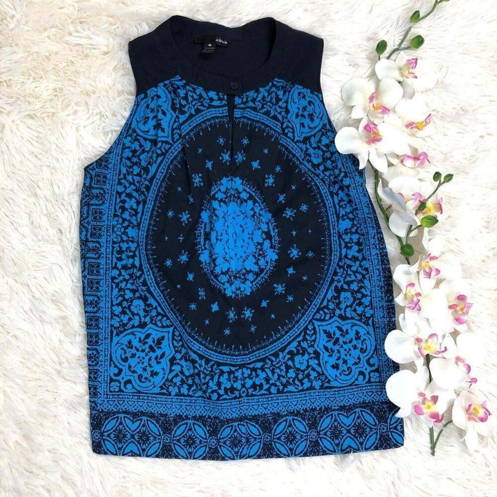 Aqua Patterned Sleeveless Blouse Size XS